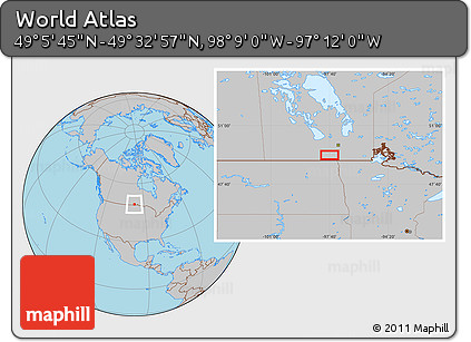 Gray Location Map of the Area around 49° 19' 21" N, 97° 40' 30" W