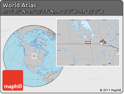Gray Location Map of the Area around 49° 19' 21" N, 97° 40' 30" W
