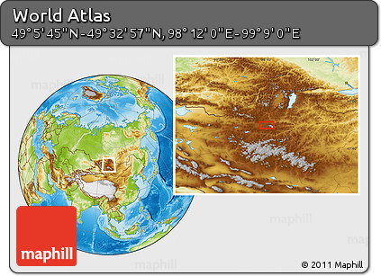 Physical Location Map of the Area around 49° 19' 21" N, 98° 40' 30" E