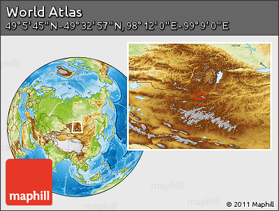 Physical Location Map of the Area around 49° 19' 21" N, 98° 40' 30" E