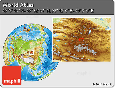 Physical Location Map of the Area around 49° 19' 21" N, 98° 40' 30" E