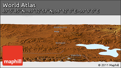 Physical Panoramic Map of the Area around 49° 19' 21" N, 98° 40' 30" E