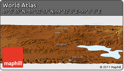 Physical Panoramic Map of the Area around 49° 19' 21" N, 98° 40' 30" E