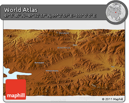 Physical 3D Map of the Area around 49° 19' 21" N, 99° 31' 30" E