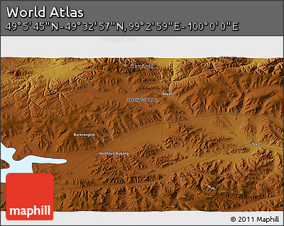 Physical 3D Map of the Area around 49° 19' 21" N, 99° 31' 30" E
