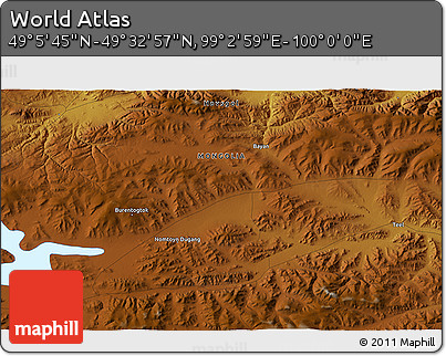 Physical 3D Map of the Area around 49° 19' 21" N, 99° 31' 30" E