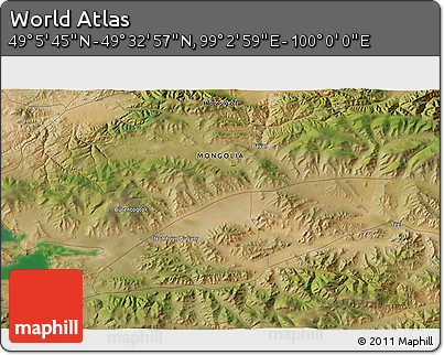 Satellite 3D Map of the Area around 49° 19' 21" N, 99° 31' 30" E