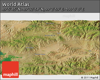 Satellite 3D Map of the Area around 49° 19' 21" N, 99° 31' 30" E