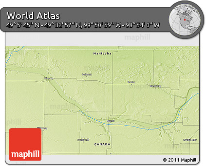 Physical 3D Map of the Area around 49° 19' 21" N, 99° 22' 30" W