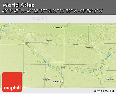 Physical 3D Map of the Area around 49° 19' 21" N, 99° 22' 30" W