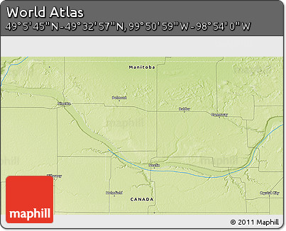 Physical 3D Map of the Area around 49° 19' 21" N, 99° 22' 30" W