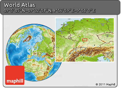 Physical Location Map of the Area around 49° 19' 21" N, 9° 25' 30" E