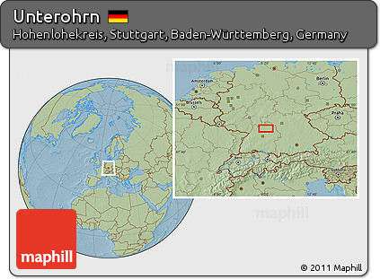 Savanna Style Location Map of Unterohrn, hill shading