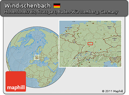 Savanna Style Location Map of Windischenbach, hill shading