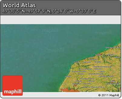 Satellite 3D Map of the Area around 49° 43' 37" N, 0° 4' 30" E
