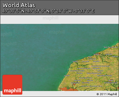 Satellite 3D Map of the Area around 49° 43' 37" N, 0° 4' 30" E