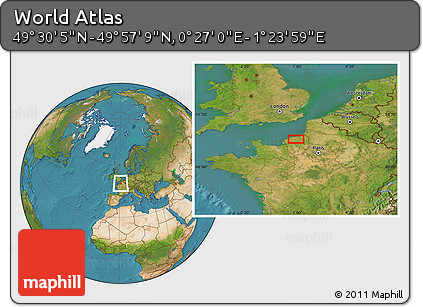 Satellite Location Map of the Area around 49° 43' 37" N, 0° 55' 29" E