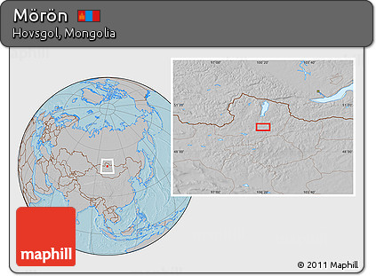Gray Location Map of Mörön, hill shading