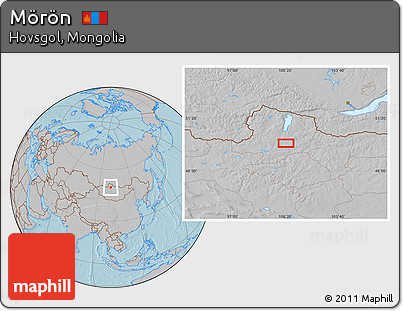 Gray Location Map of Mörön, hill shading