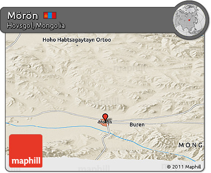 Shaded Relief Panoramic Map of Mörön