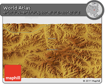 Physical 3D Map of the Area around 49° 43' 37" N, 101° 13' 29" E