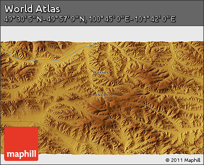 Physical 3D Map of the Area around 49° 43' 37" N, 101° 13' 29" E