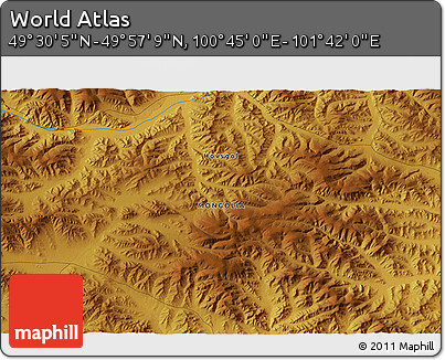 Physical 3D Map of the Area around 49° 43' 37" N, 101° 13' 29" E