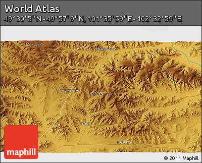 Physical 3D Map of the Area around 49° 43' 37" N, 102° 4' 29" E