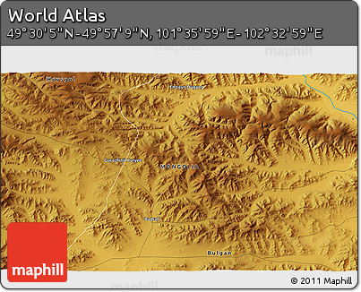 Physical 3D Map of the Area around 49° 43' 37" N, 102° 4' 29" E