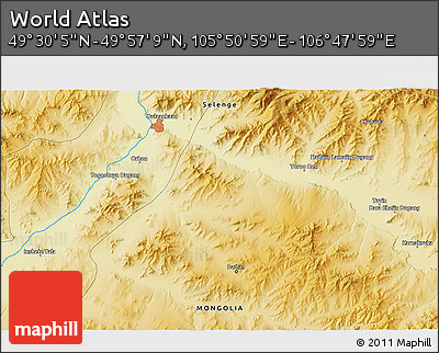 Physical 3D Map of the Area around 49° 43' 37" N, 106° 19' 29" E