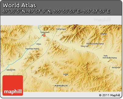 Physical 3D Map of the Area around 49° 43' 37" N, 106° 19' 29" E