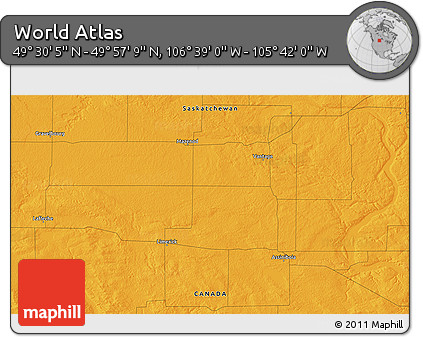 Political 3D Map of the Area around 49° 43' 37" N, 106° 10' 30" W