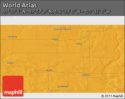 Political 3D Map of the Area around 49° 43' 37" N, 106° 10' 30" W