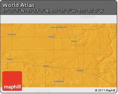 Political 3D Map of the Area around 49° 43' 37" N, 106° 10' 30" W