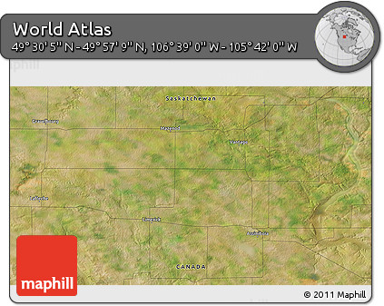 Satellite 3D Map of the Area around 49° 43' 37" N, 106° 10' 30" W