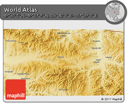 Physical 3D Map of the Area around 49° 43' 37" N, 107° 10' 30" E