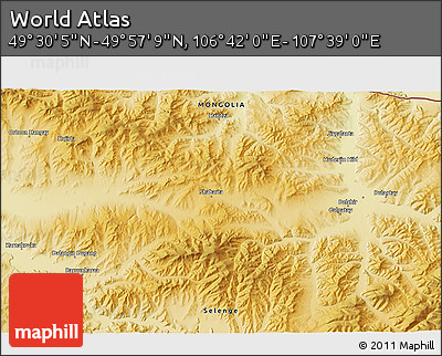 Physical 3D Map of the Area around 49° 43' 37" N, 107° 10' 30" E