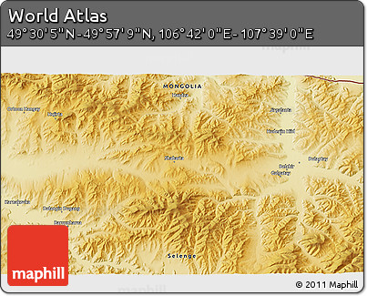 Physical 3D Map of the Area around 49° 43' 37" N, 107° 10' 30" E