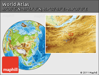 Physical Location Map of the Area around 49° 43' 37" N, 108° 1' 30" E