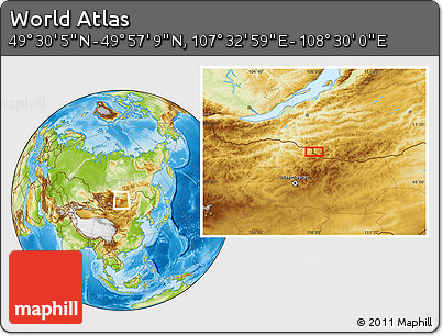 Physical Location Map of the Area around 49° 43' 37" N, 108° 1' 30" E