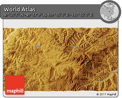 Physical 3D Map of the Area around 49° 43' 37" N, 109° 43' 29" E