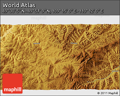 Physical 3D Map of the Area around 49° 43' 37" N, 109° 43' 29" E