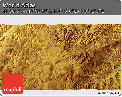 Physical 3D Map of the Area around 49° 43' 37" N, 109° 43' 29" E