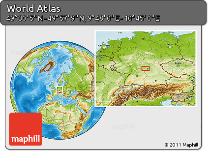 Physical Location Map of the Area around 49° 43' 37" N, 10° 16' 30" E