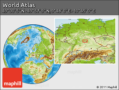 Physical Location Map of the Area around 49° 43' 37" N, 10° 16' 30" E