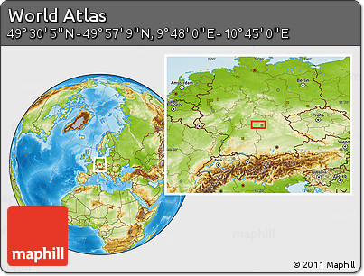 Physical Location Map of the Area around 49° 43' 37" N, 10° 16' 30" E