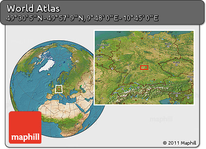 Satellite Location Map of the Area around 49° 43' 37" N, 10° 16' 30" E