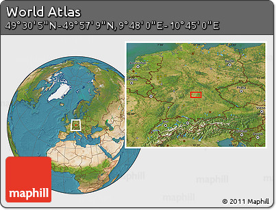Satellite Location Map of the Area around 49° 43' 37" N, 10° 16' 30" E