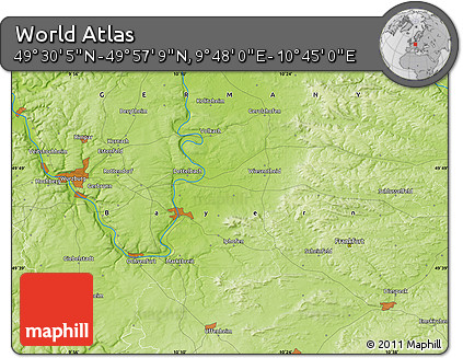 Physical Map of the Area around 49° 43' 37" N, 10° 16' 30" E
