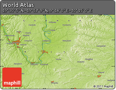 Physical Map of the Area around 49° 43' 37" N, 10° 16' 30" E